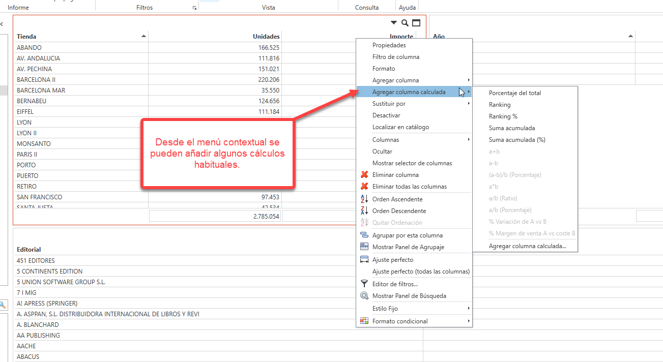 Menú contextual de columnas calculadas