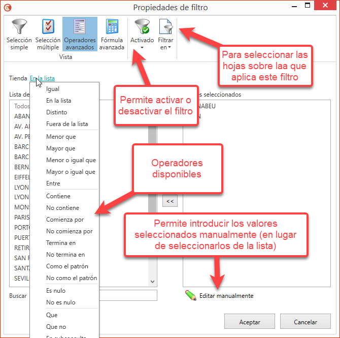 Operadores avanzados